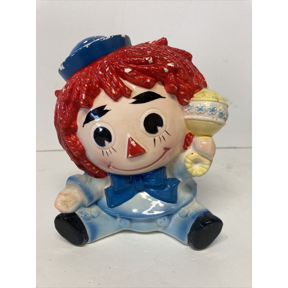 VTG Relpo #6465 Raggedy Ann's Andy Ceramic Planter Head Vase Baby Rattle Nursery